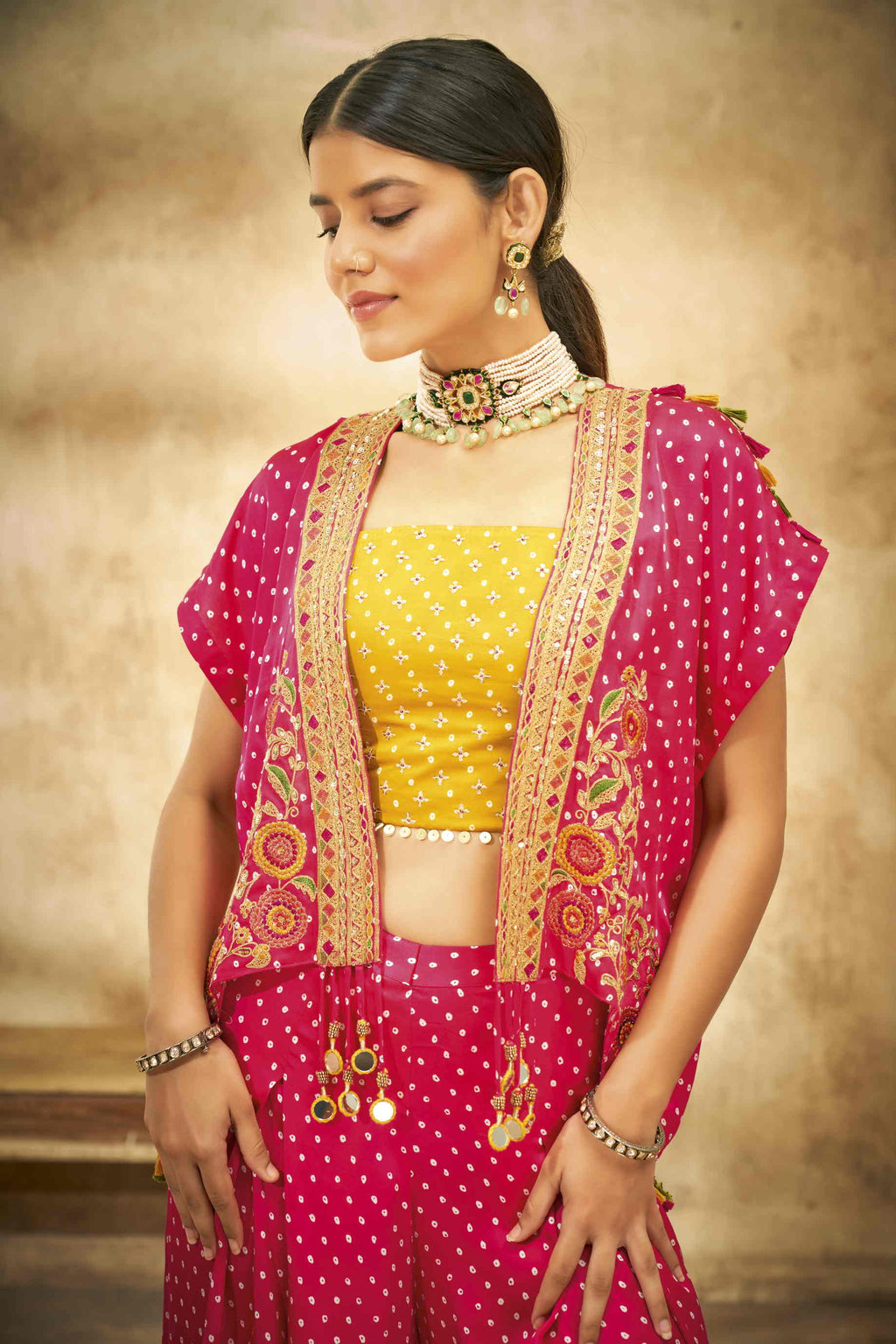 Pink Bandhani Heavy Cape