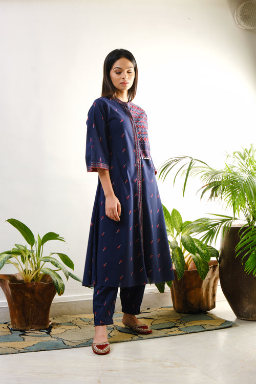 Blue  tunic with one side embroidered Aditi Somani India
