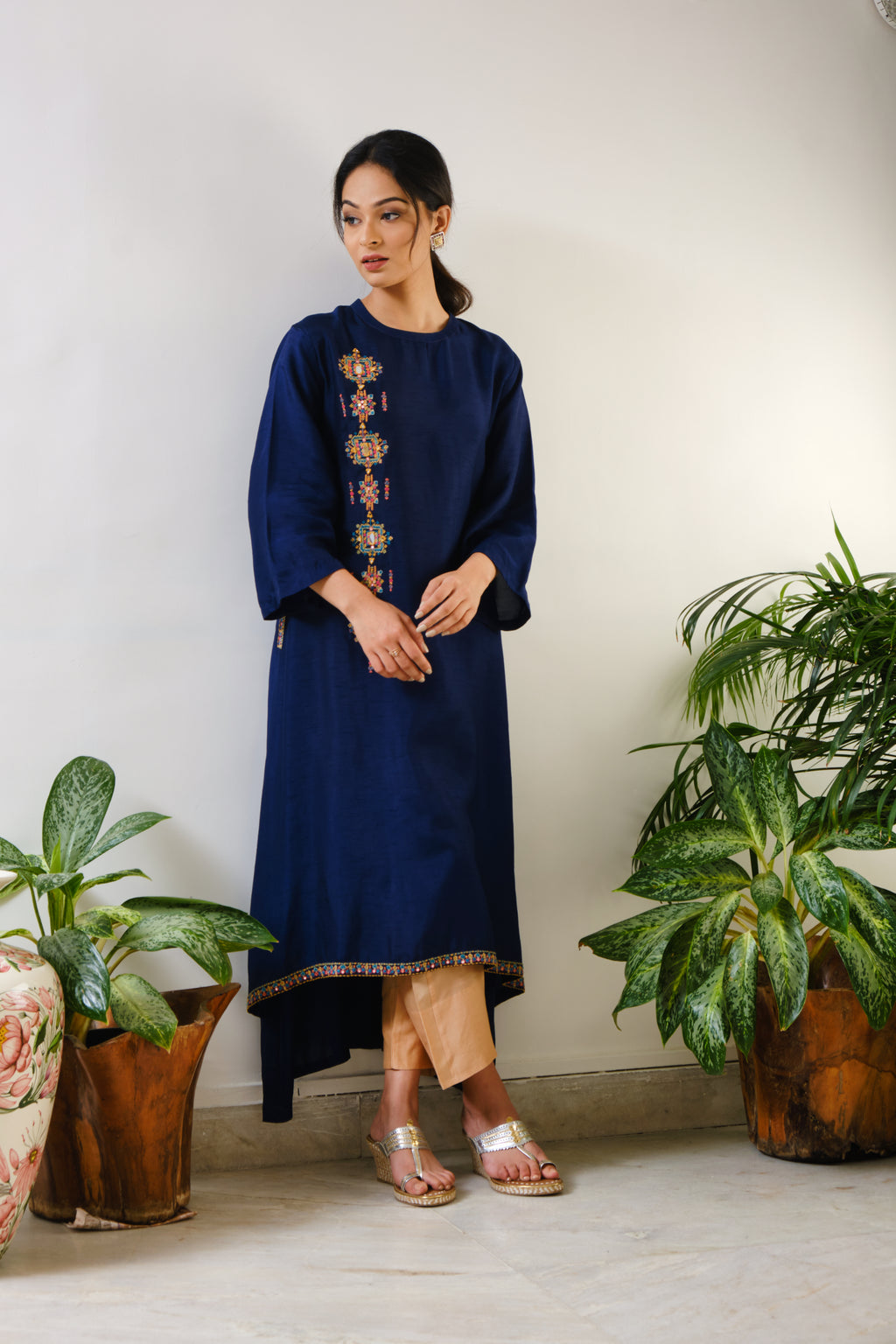Blue High-low embroidered Tunic Aditi Somani India