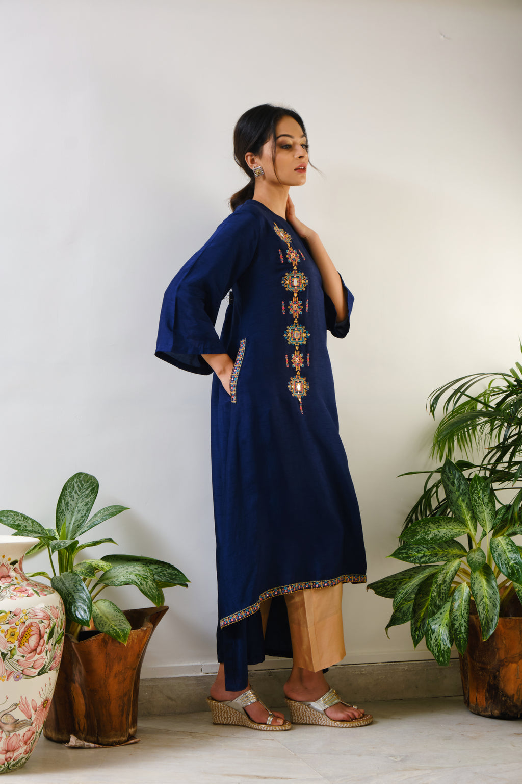 Blue High-low embroidered Tunic Aditi Somani India