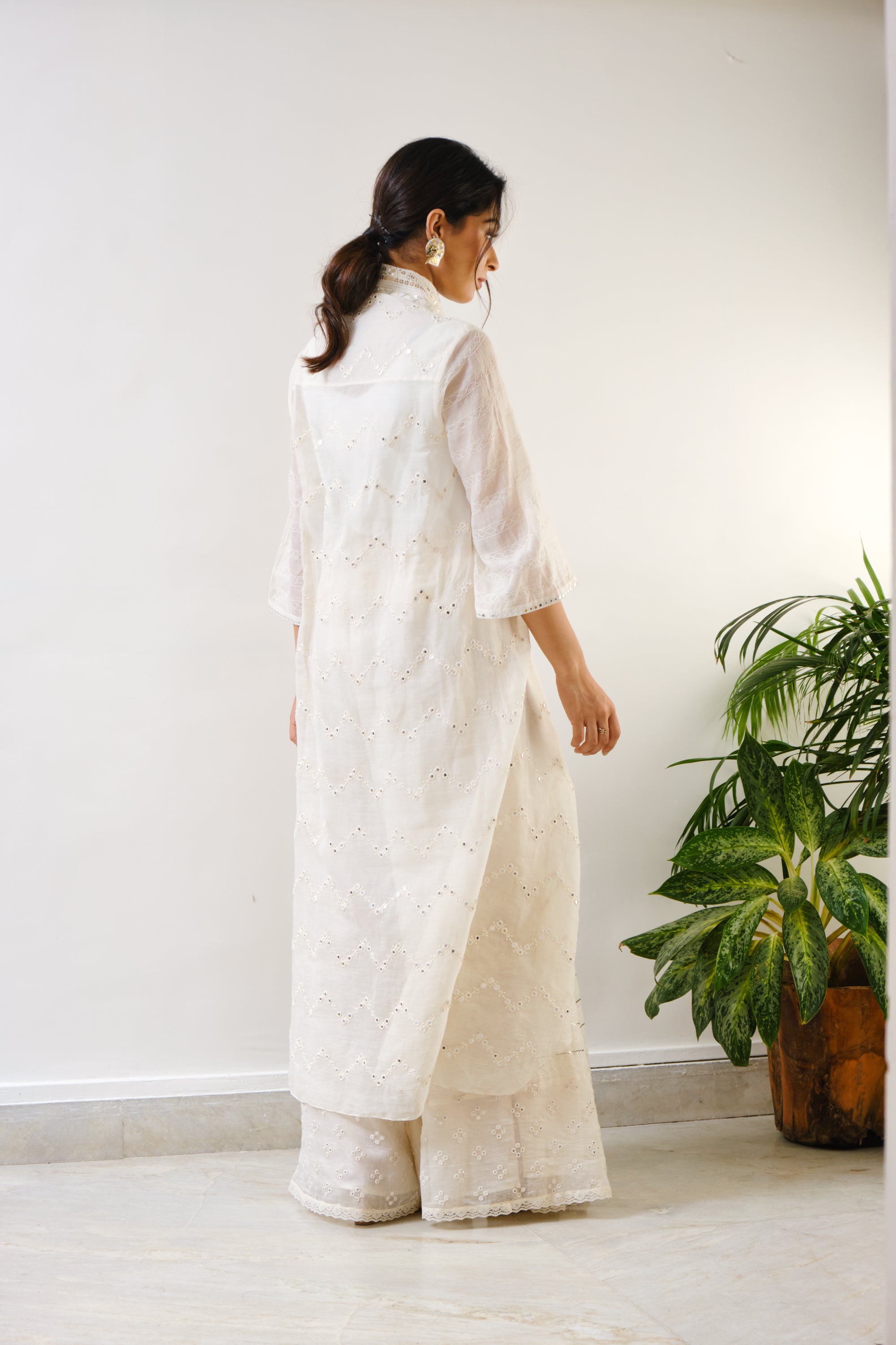 Off-white embroidered high-low cape with sharara