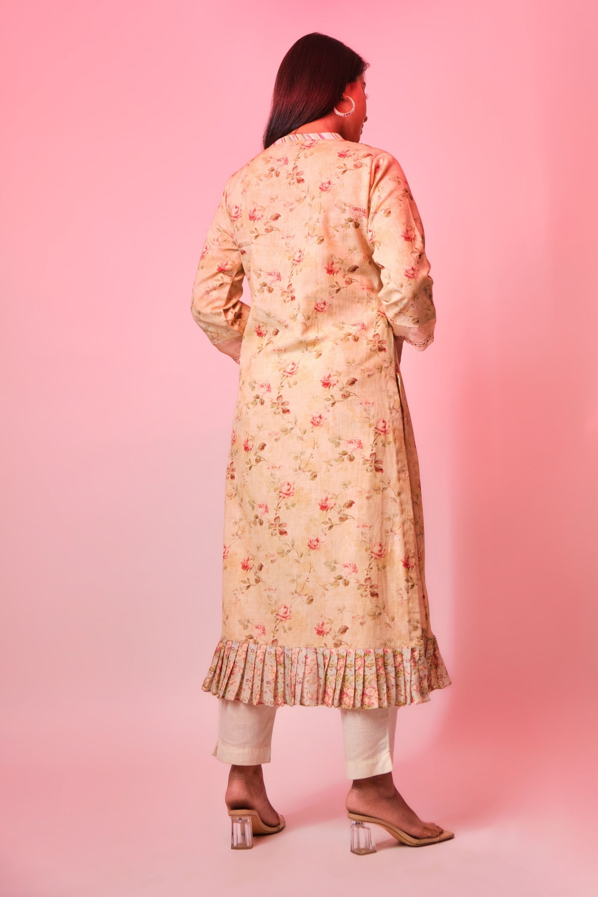 Beige embroidered tunic with organza border Aditi Somani India