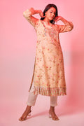 Beige embroidered tunic with organza border Aditi Somani India