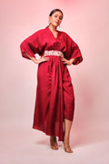 Maroon dress with intricate gaara embroidered belt