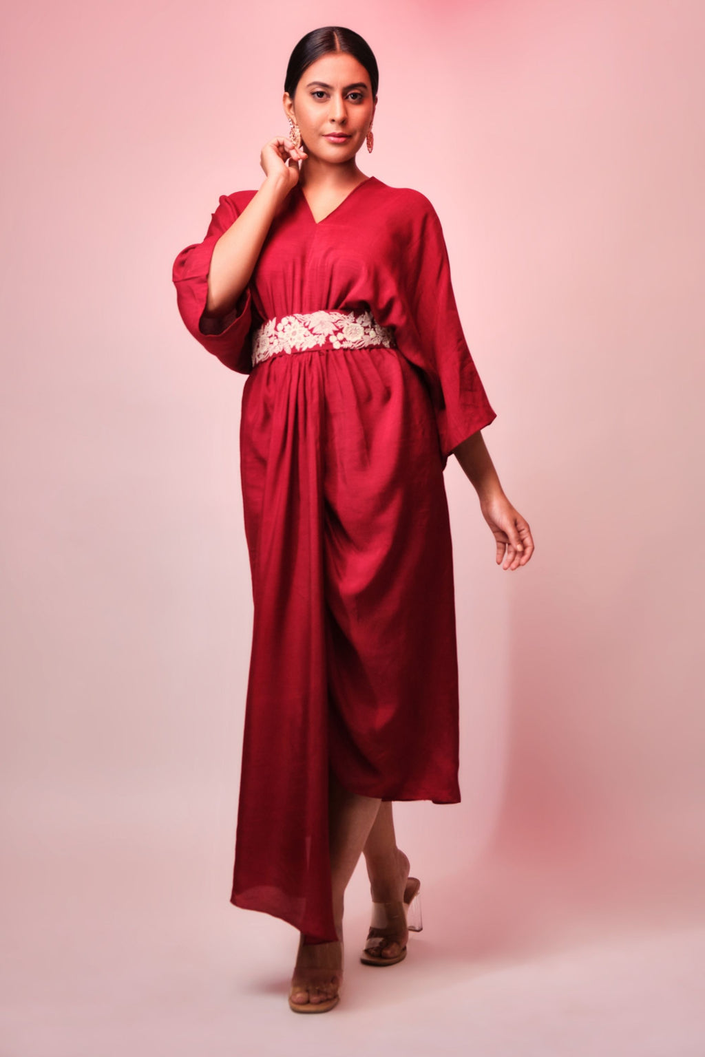 Maroon dress with intricate gaara embroidered belt
