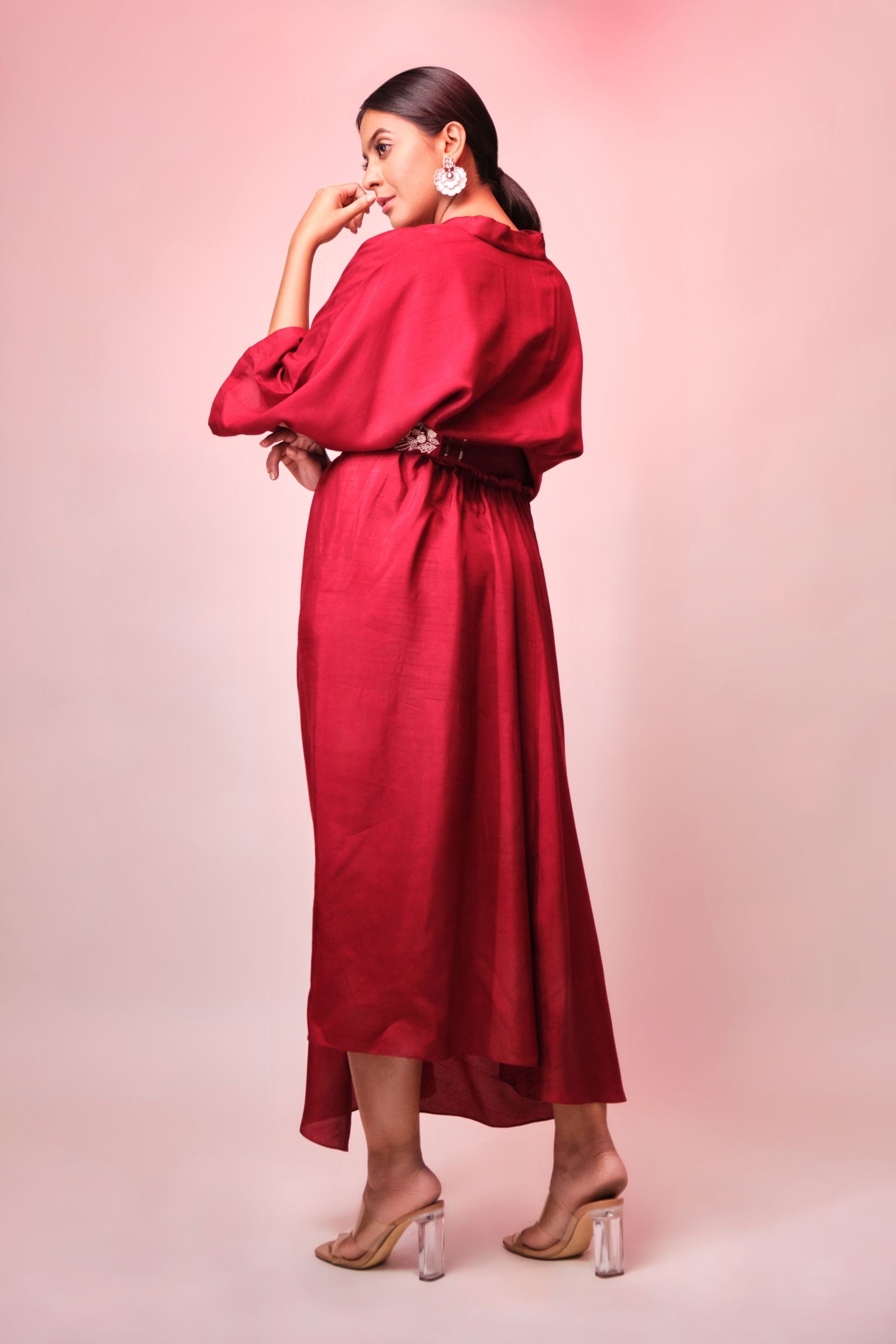 Maroon dress with intricate gaara embroidered belt