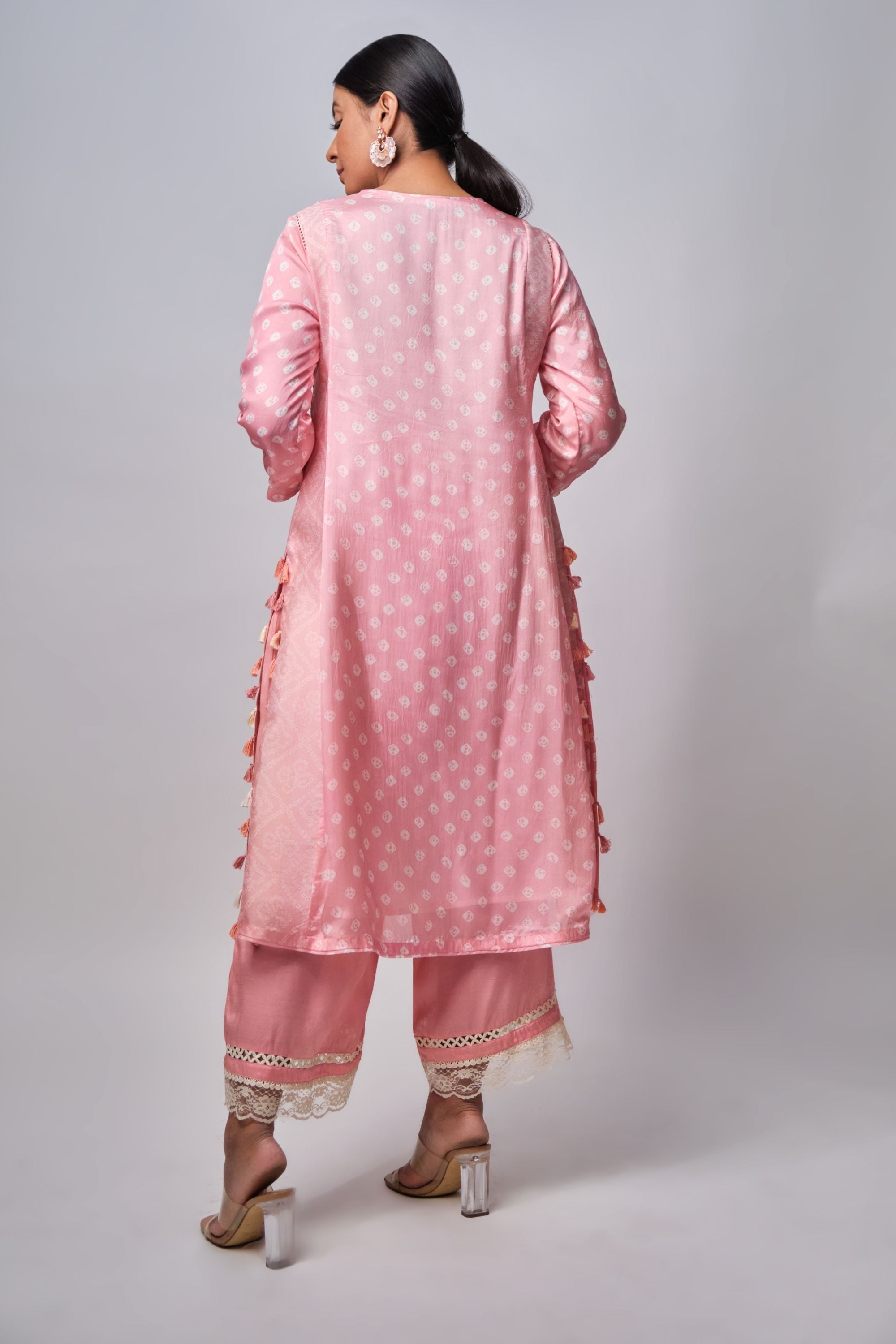Rose pink bandhni embroidered tunic with pant