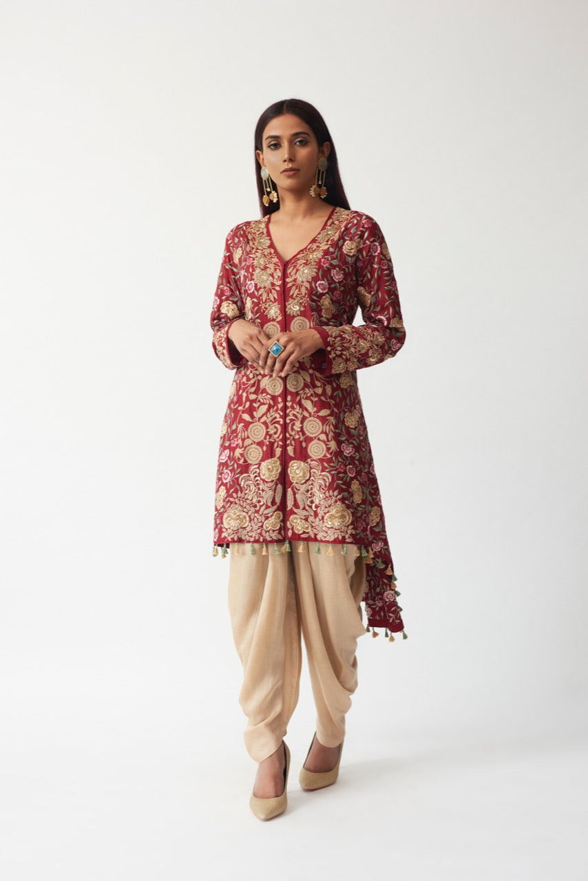 Embroidered Kurti With Dhoti Aditi Somani India